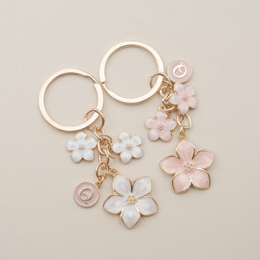 Flower Charms Keychain with Custom Name Initial
